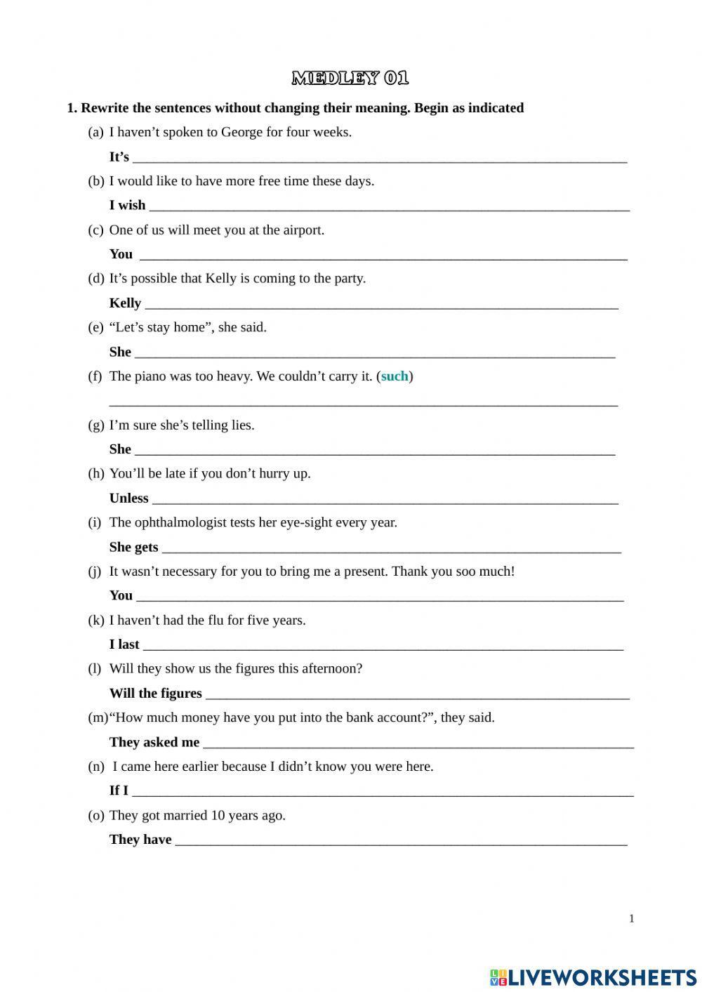 Rephrasing Medley (I)