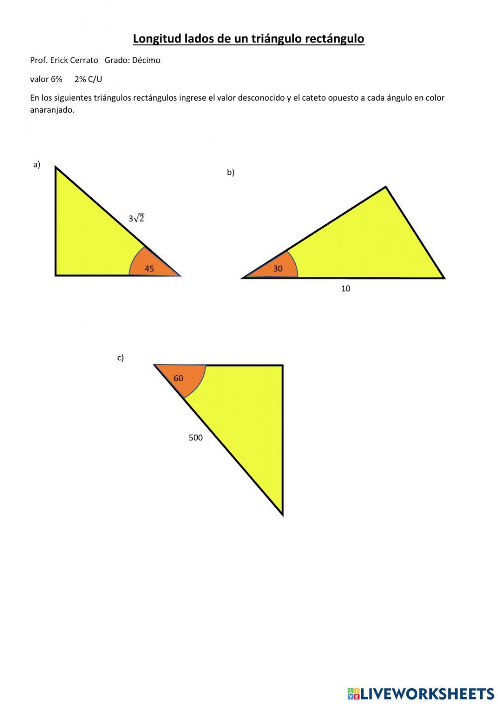 Longitud de lados del triángulo rectágulo