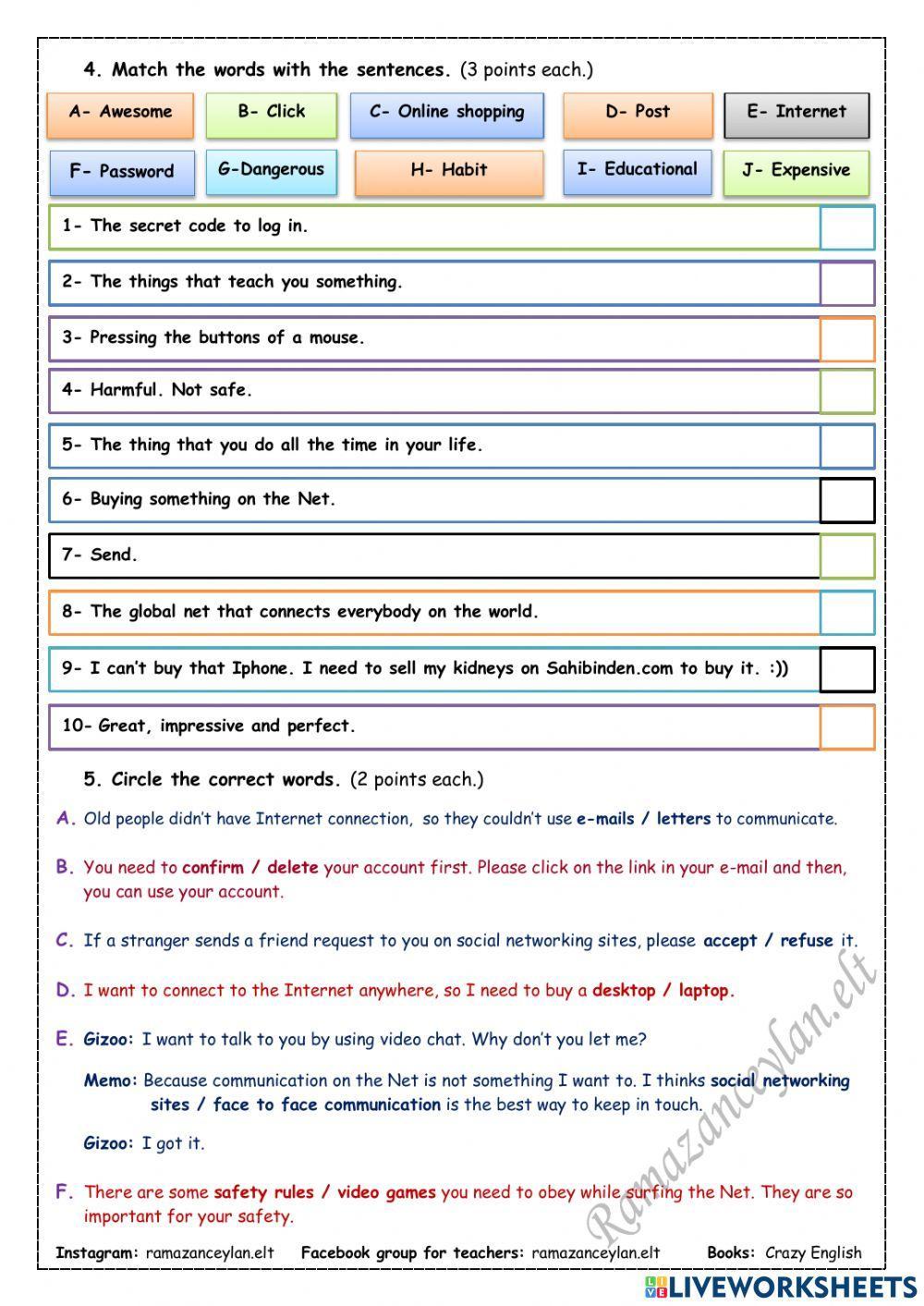 8th grade - unit 5 - the internet - revision - ramazanceylan