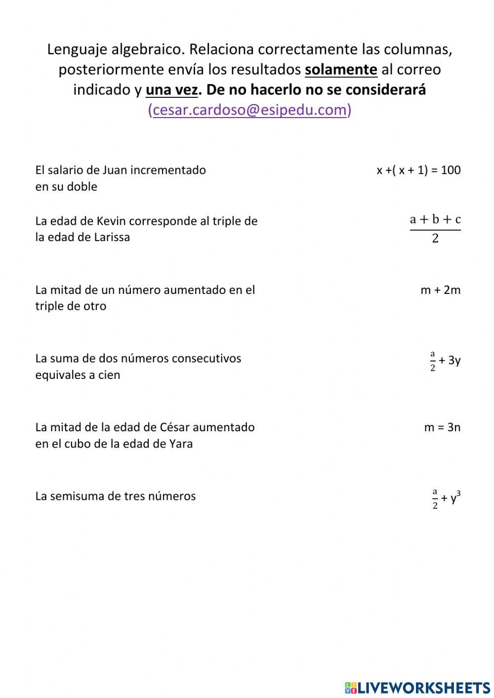 Lenguaje algebraico semana 31B