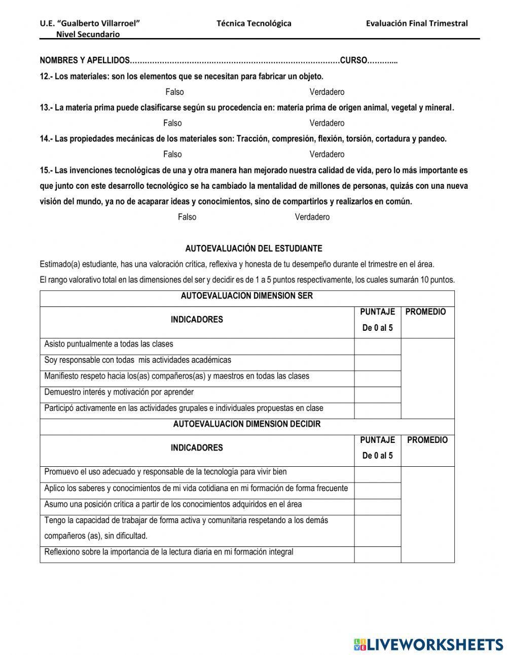 Evaluación de conocimientos adquiridos