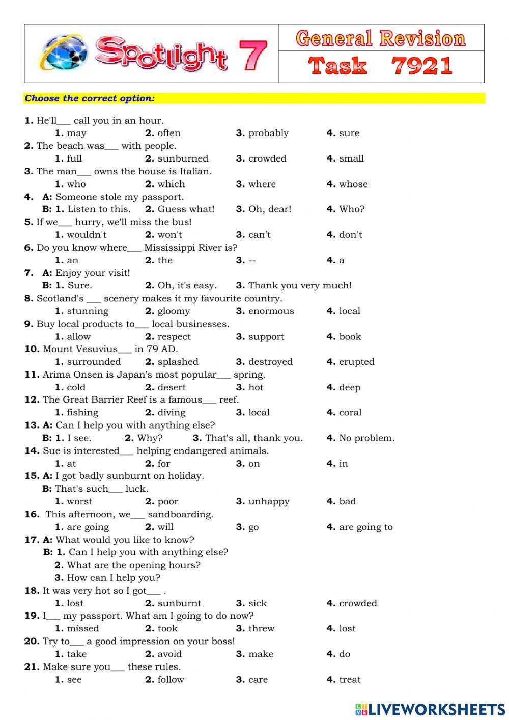 Spotlight 7 Task 7921