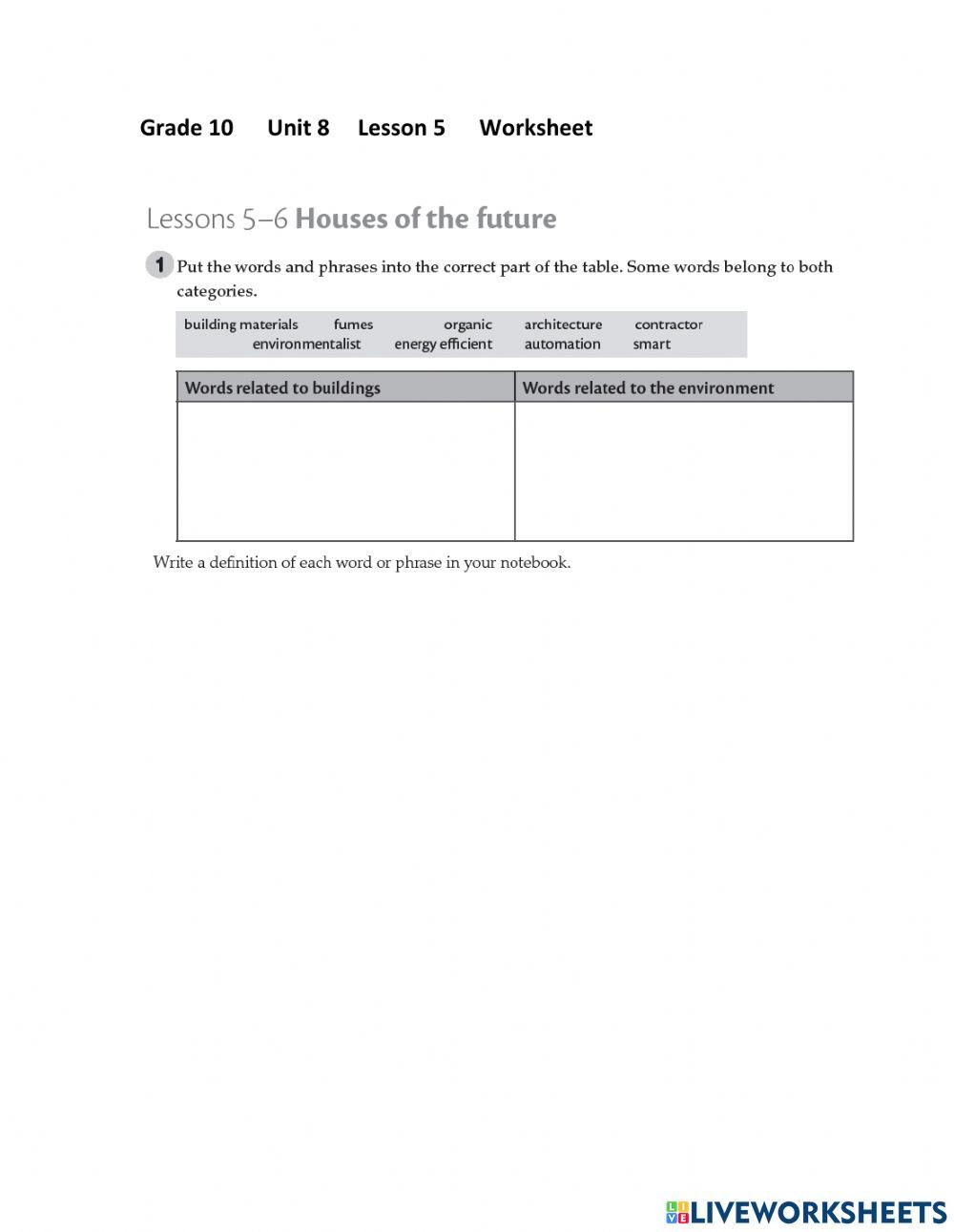 Unit 8 lesson 5 worksheet live worksheets