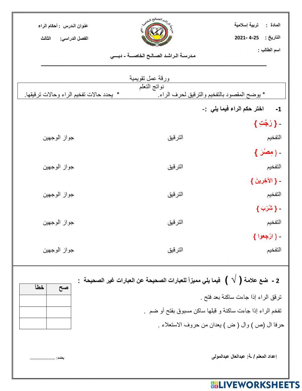 أحكام الراء أحكام الراء