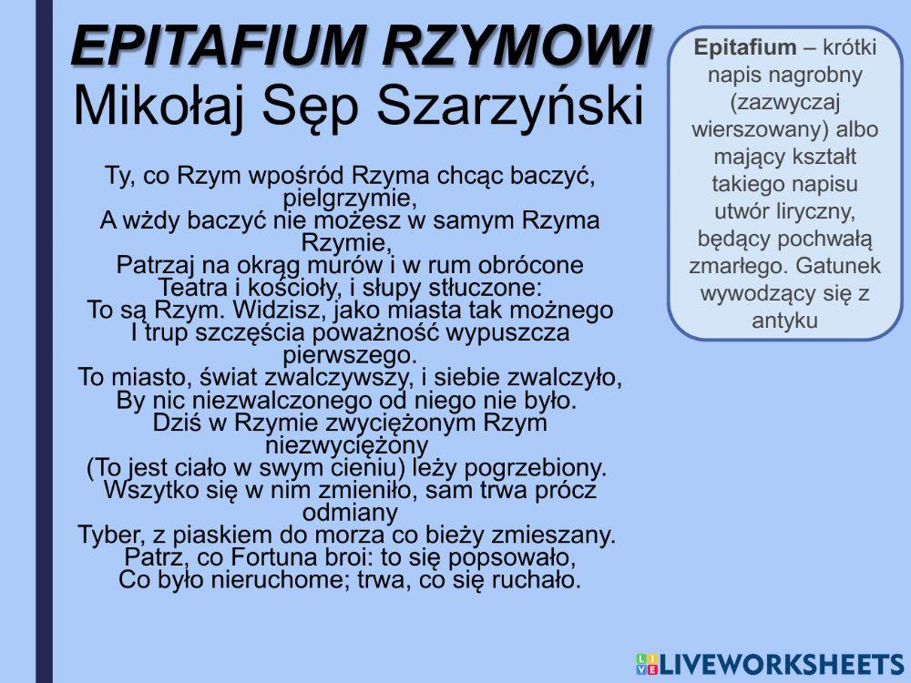 Sęp Sarzyński Epitafium Rzymowi