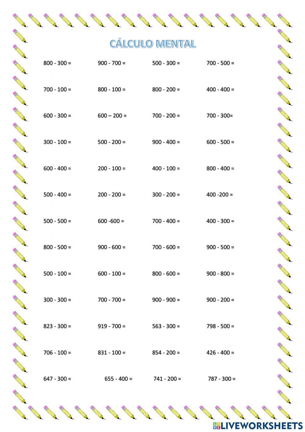 Cálculo mental (restas 3)