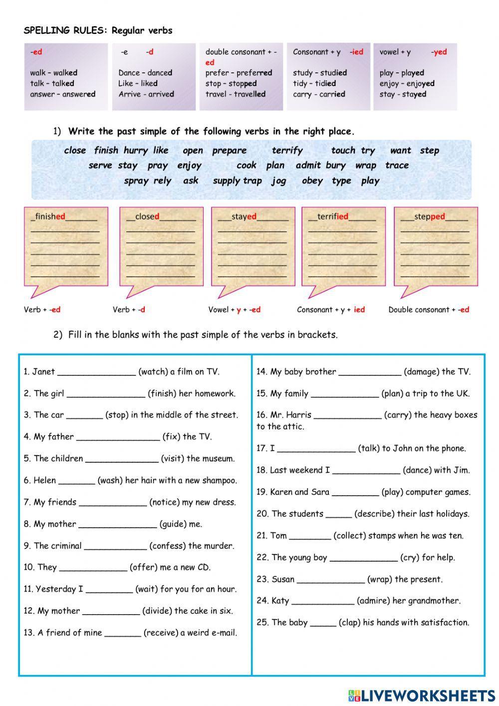 Spelling Regular verbs