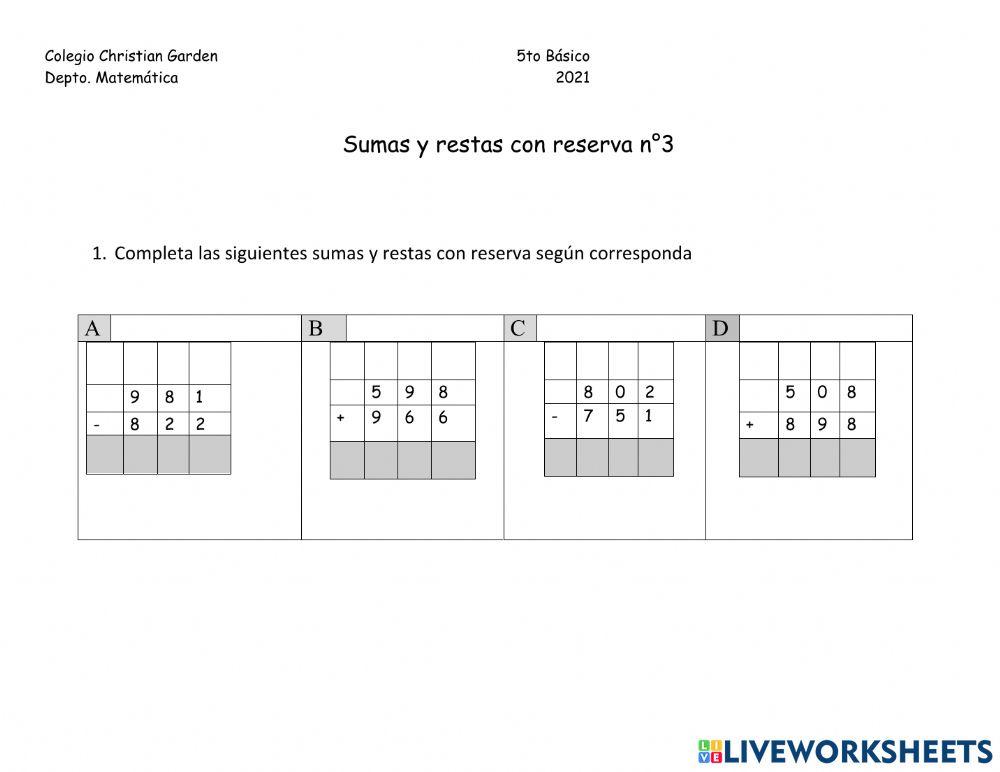 Sumas y restas con reserva n°3