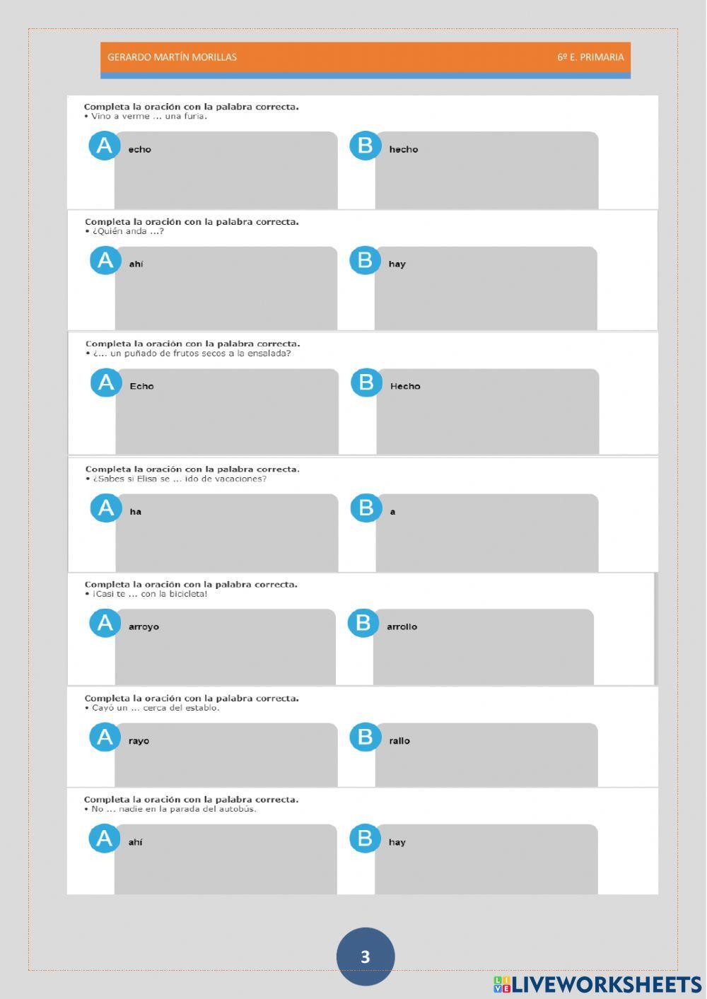 Taller de ortografía. Ficha 14.