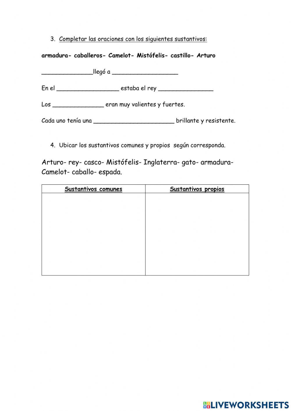 Repaso de sustantivos: Mistófelis y los caballeros del rey Arturo