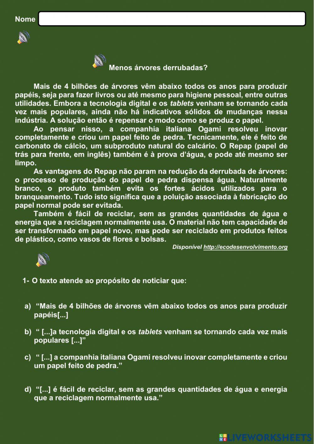 Interpretaçãode texto - notícia