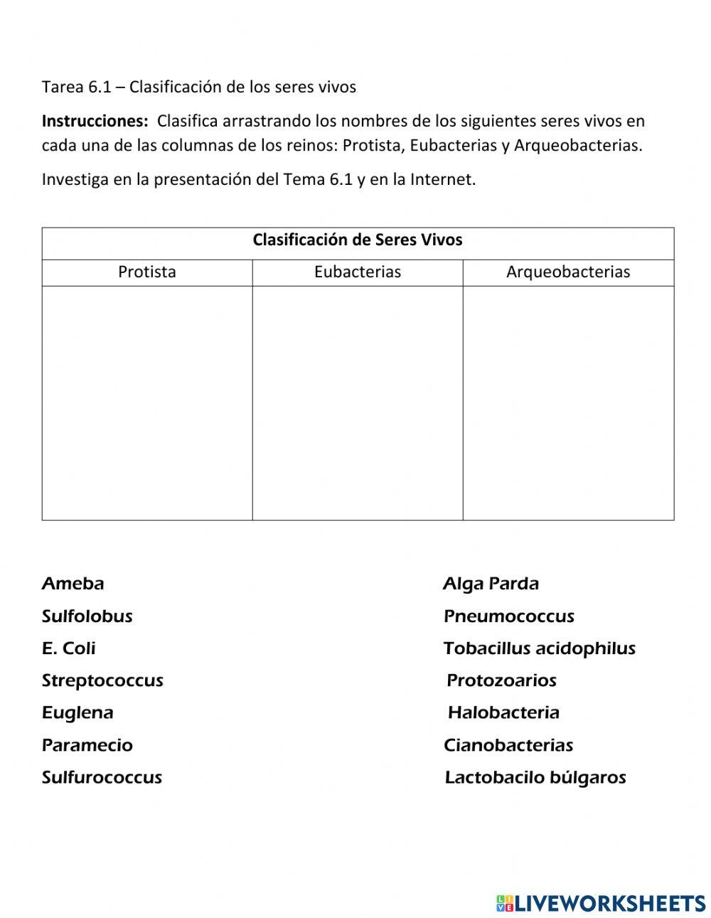 Clasificación de seres vivos