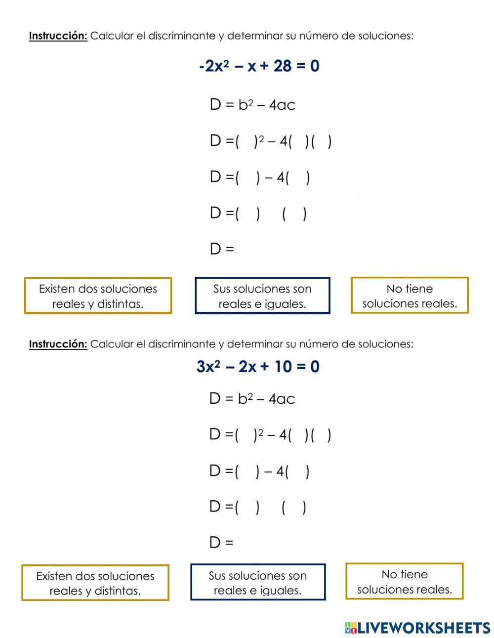 GUÍA “Uso de la fórmula general y discriminante”