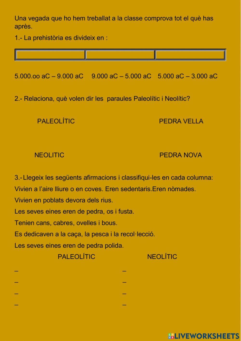 Resum principal característiques Prehistoria