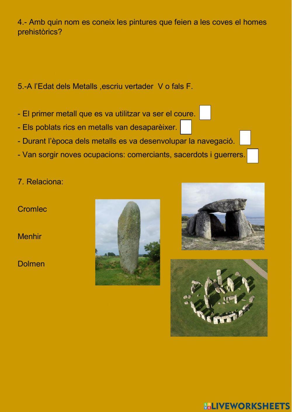 Resum principal característiques Prehistoria