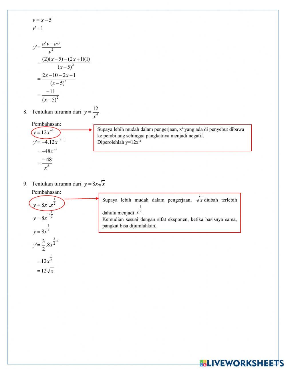 Turunan Fungsi Aljabar 1
