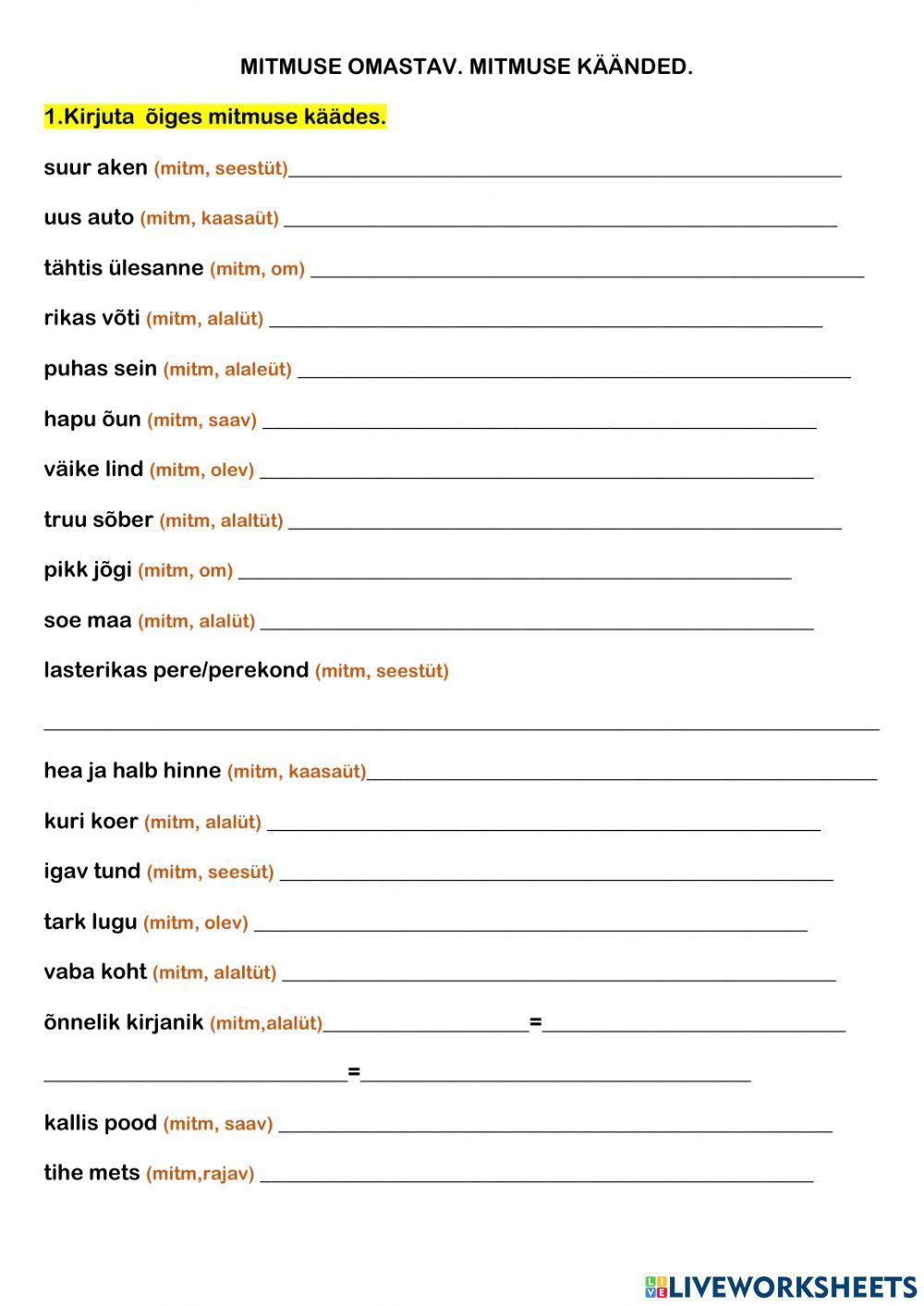 8klass-GR-Mitmuse omastav.Mitmuse käänded.