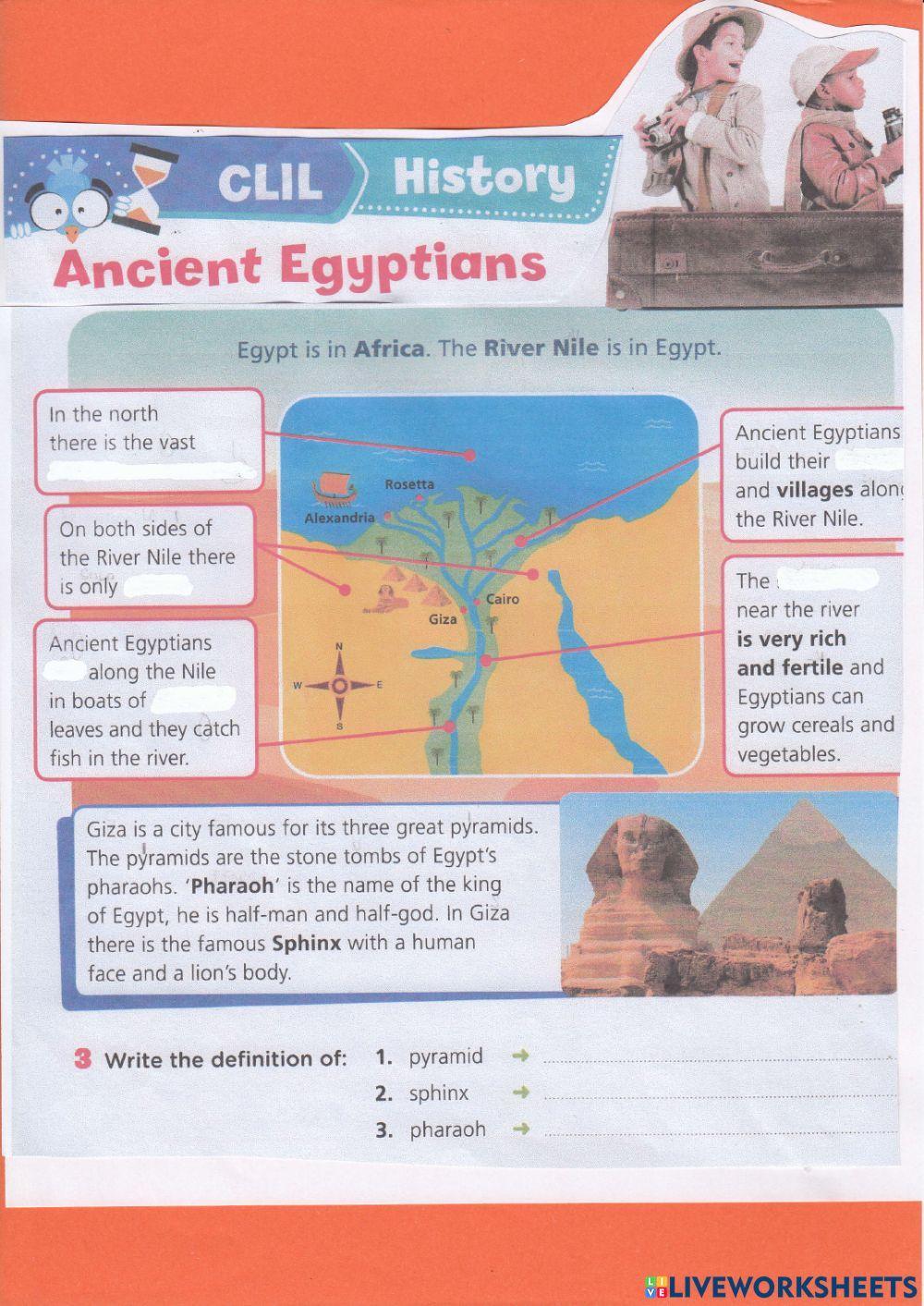 Ancient Egyptians and river Nile (pagina tratta dal libro -I like english-, casa editrice Giunti)