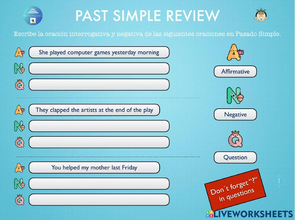 Past simple regular verbs review 5º