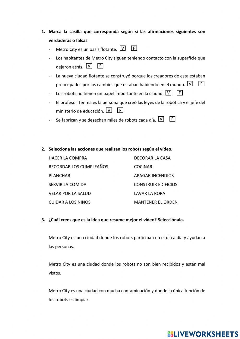 Comprensión oral - Los robots de Metro City