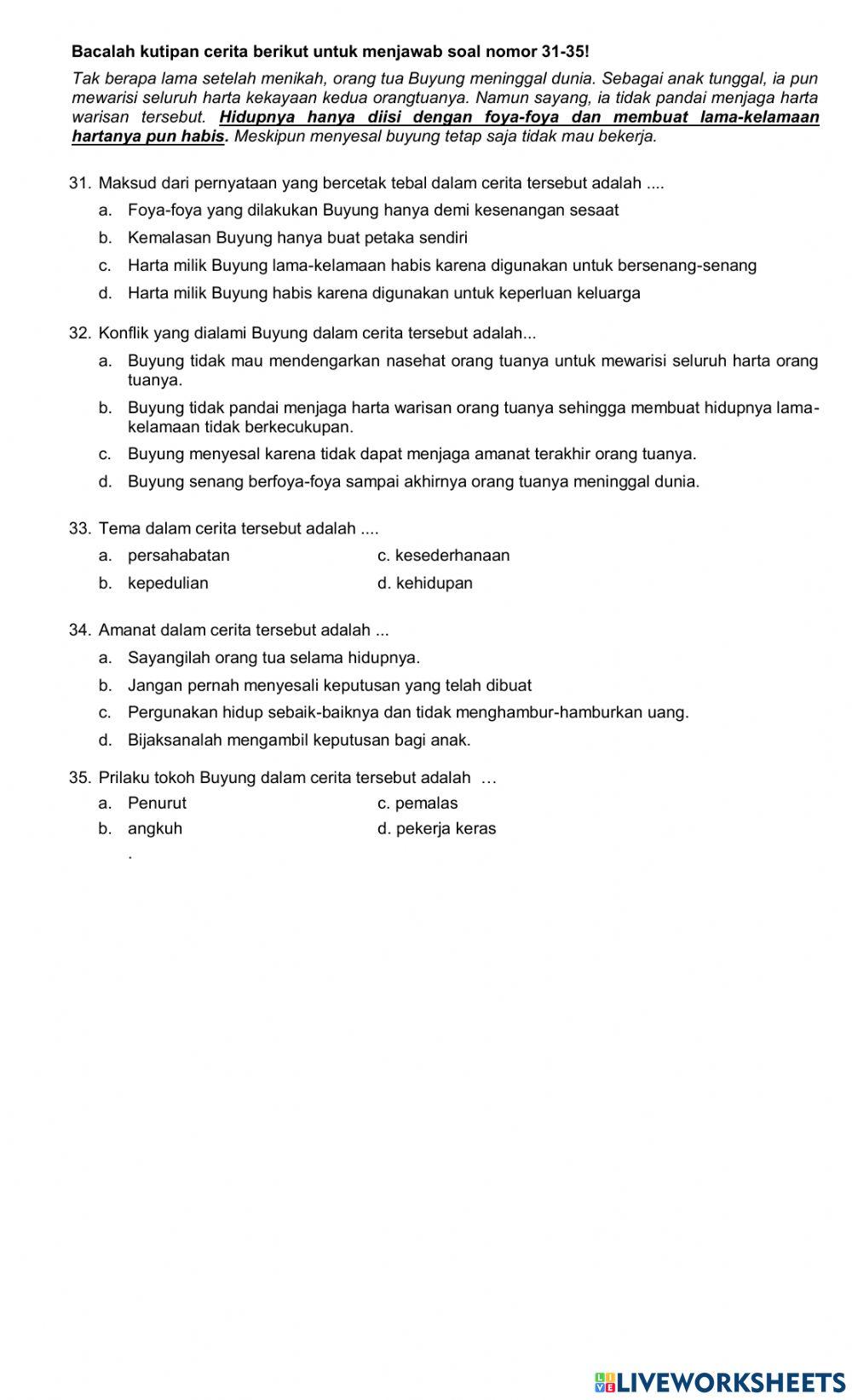 Penilaian Akhir Tahun (PAT) Bahasa Indonesia SDN Cibuluh 4