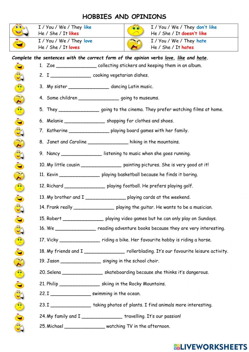 Hobbies and Opinions