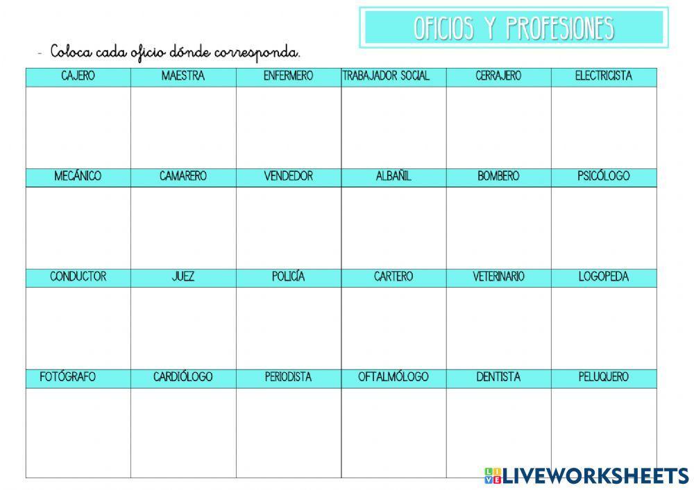 Oficios y profesiones (arrastrar y soltar)