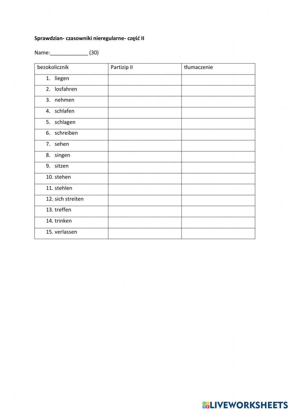 Sprawdzian formy czasownika