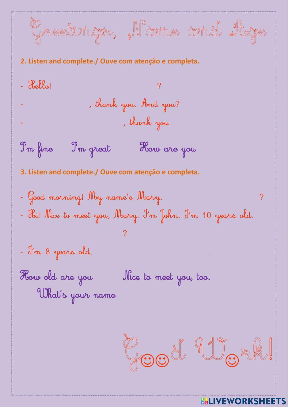 Greetings, Name, Age