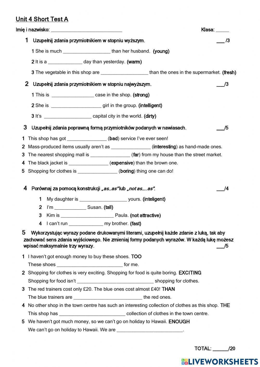 Comperative and superlative short test