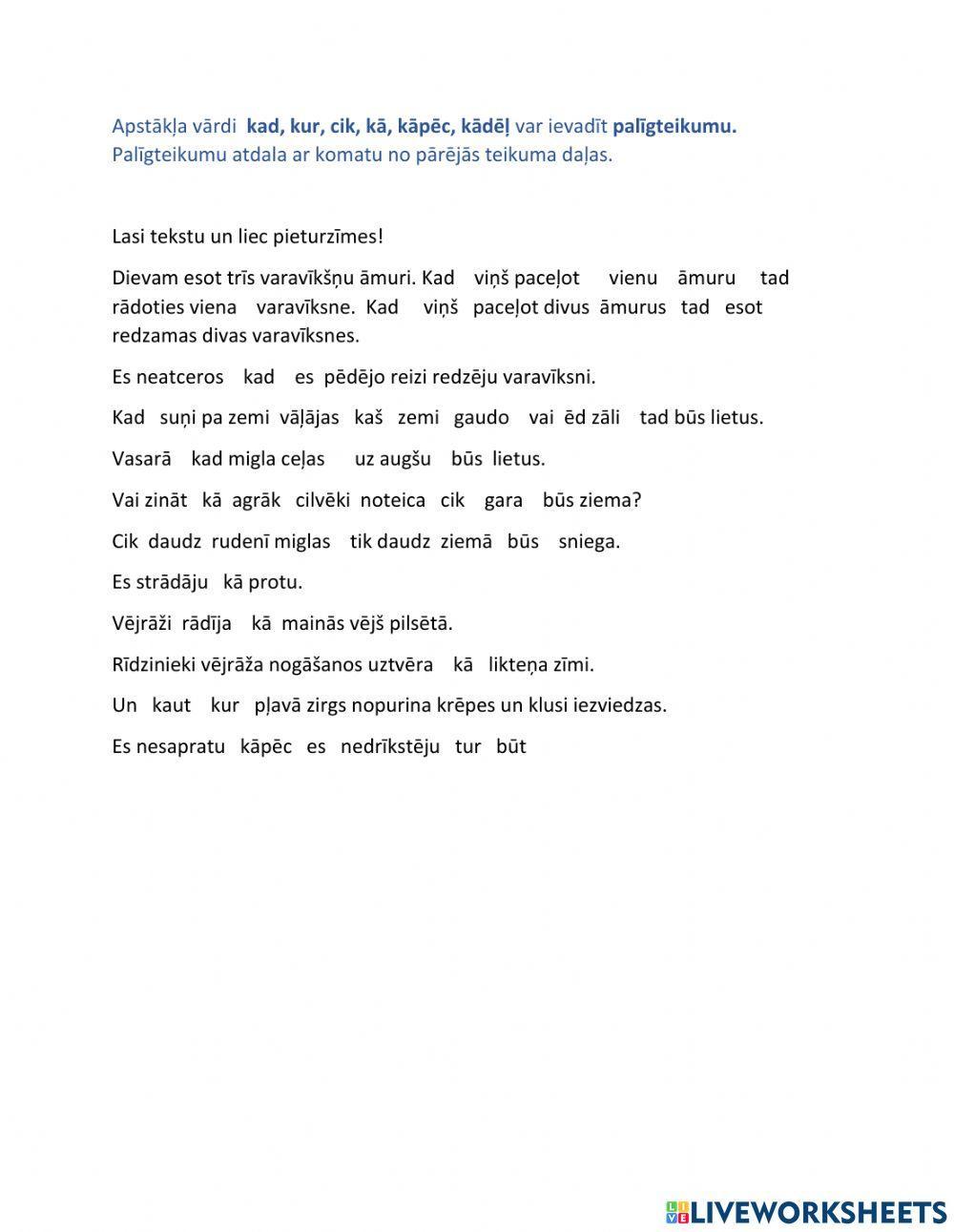 Apstākļa vārds - palīgteikumi