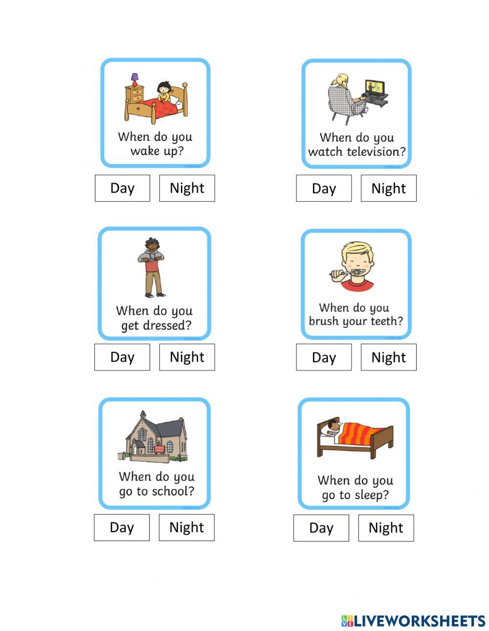 Day and Night Worksheet