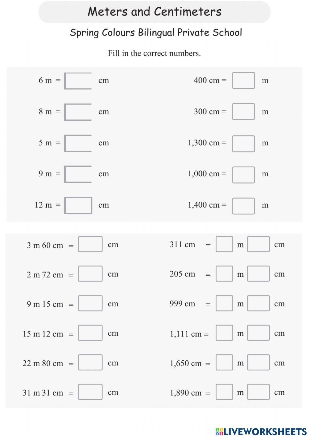 Lengths in centimeters and meters