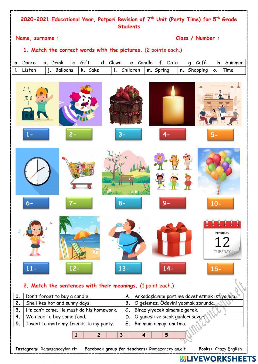 5th grade -unit 7 - party time - revision - ramazanceylan