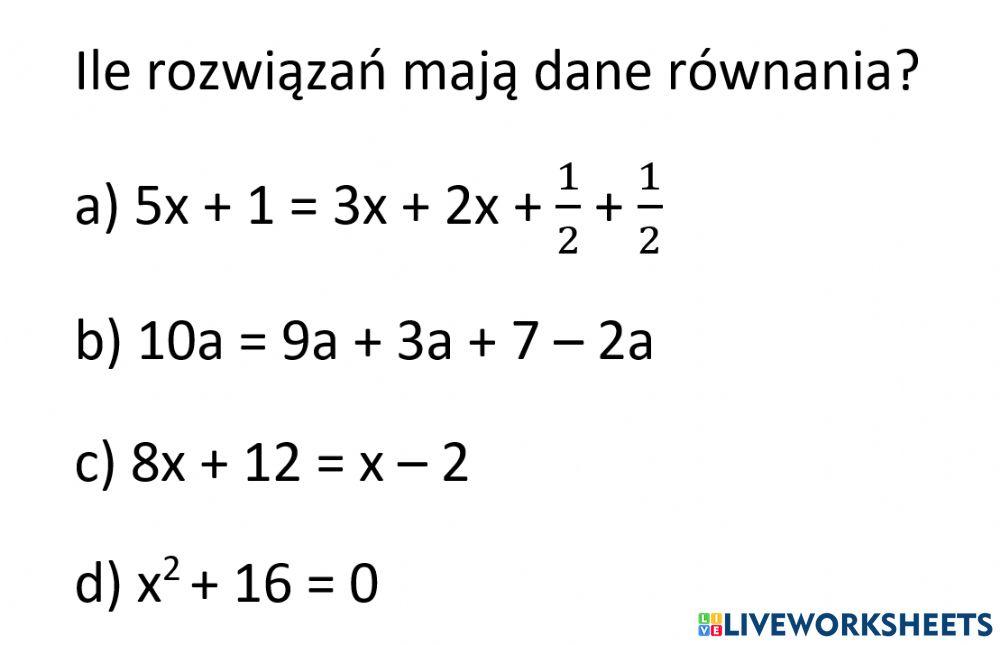 Ile rozwiązań mają dane równania? Ćwiczenie