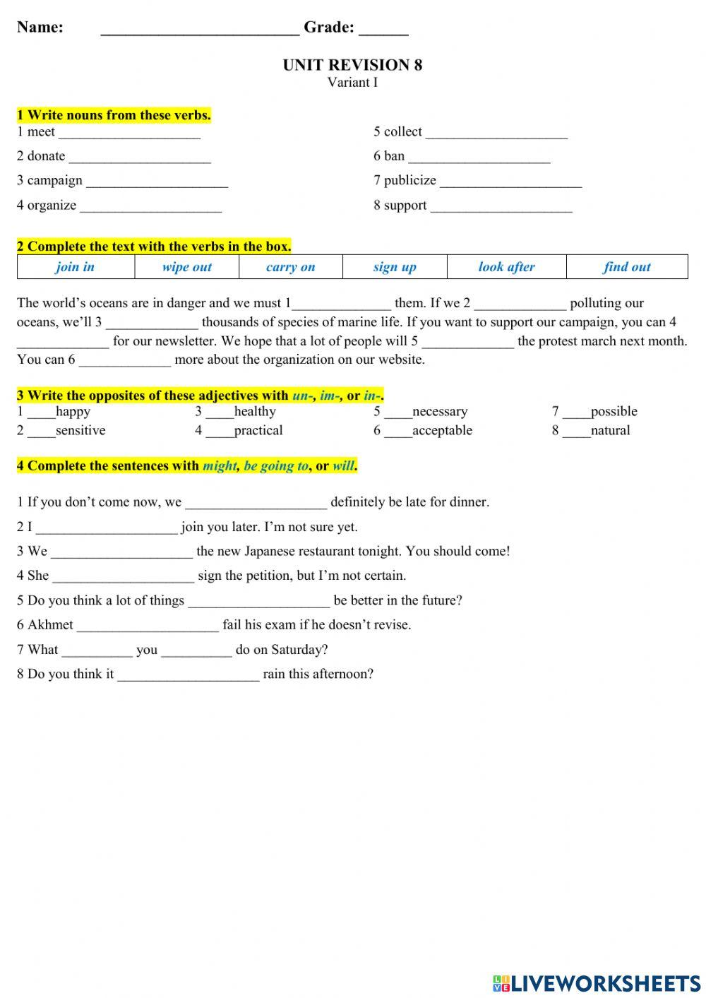 Unit Revision. Food and Drink