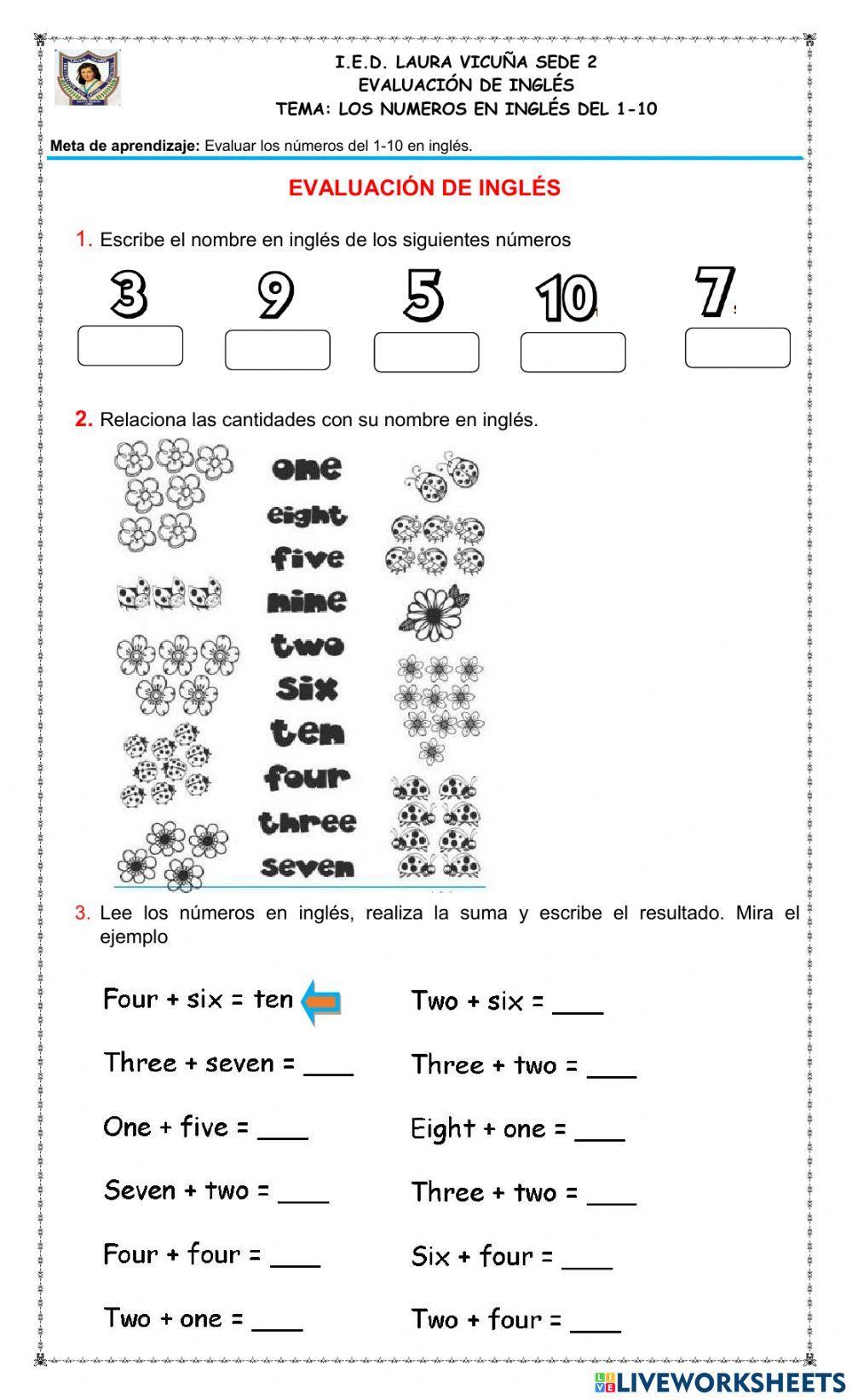 Evaluaciòn de los nùmeros en inglès