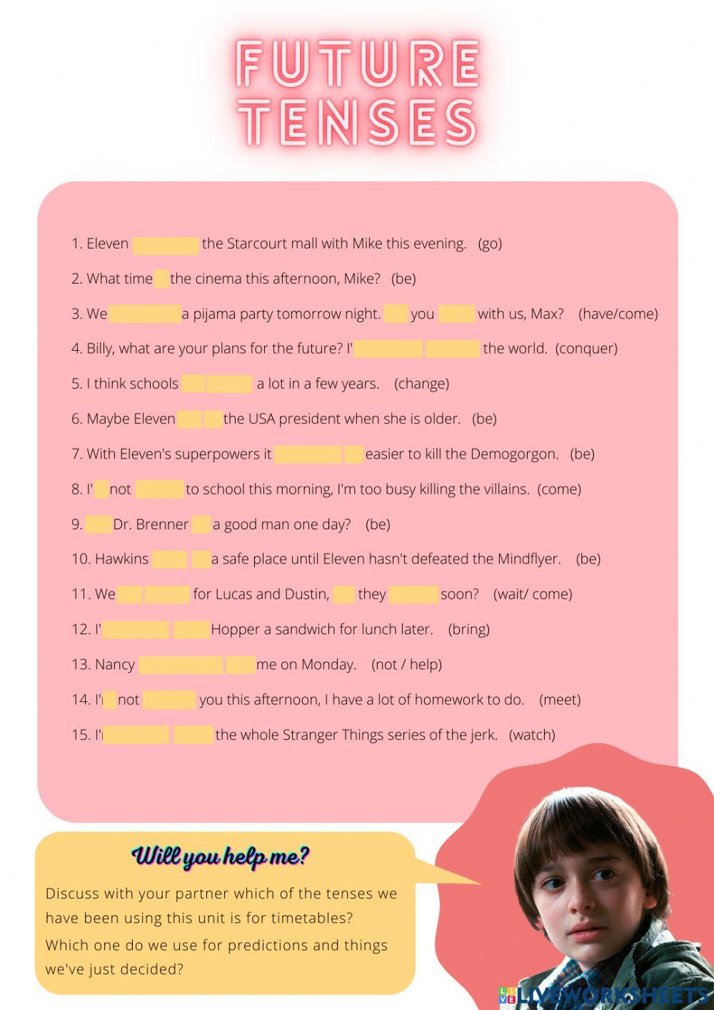 Future tenses - Stranger Kids (Present continuous + Going to + Will)