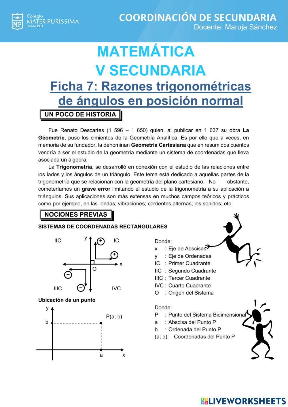 Razones trigonometricas de angulos en posicion normal