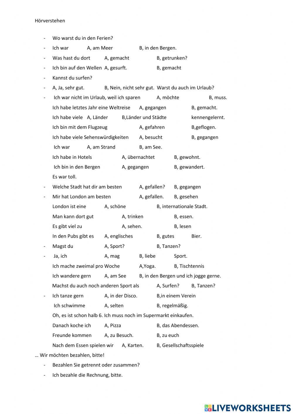 Hörverstehen - Deutsch warum nicht 1