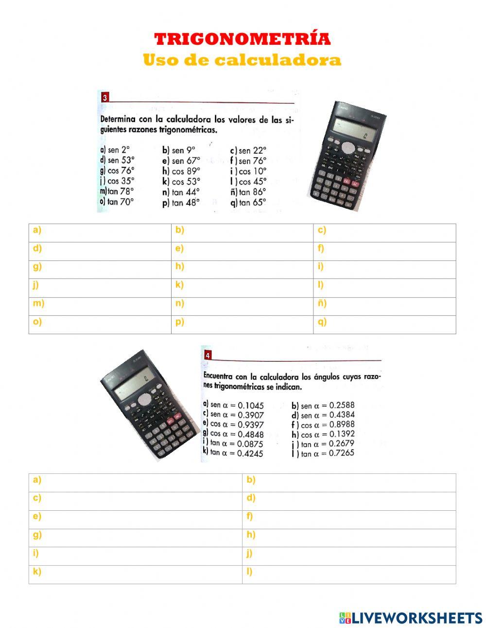 Uso de calculadora para razones trigonométricas