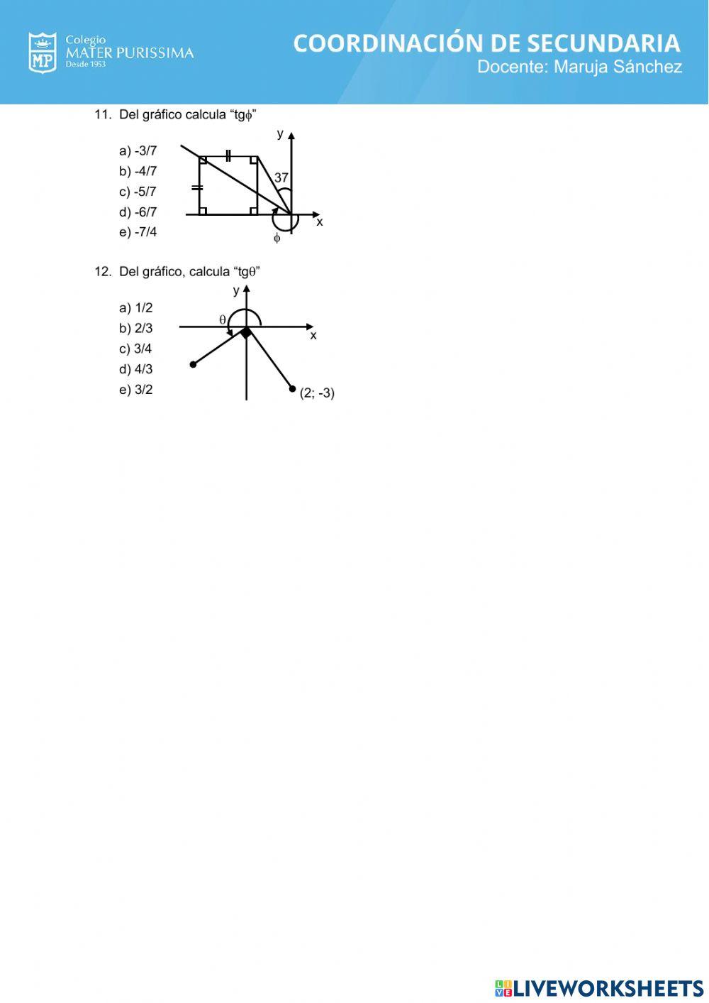 Razones trigonométricas de angulos en posición normal