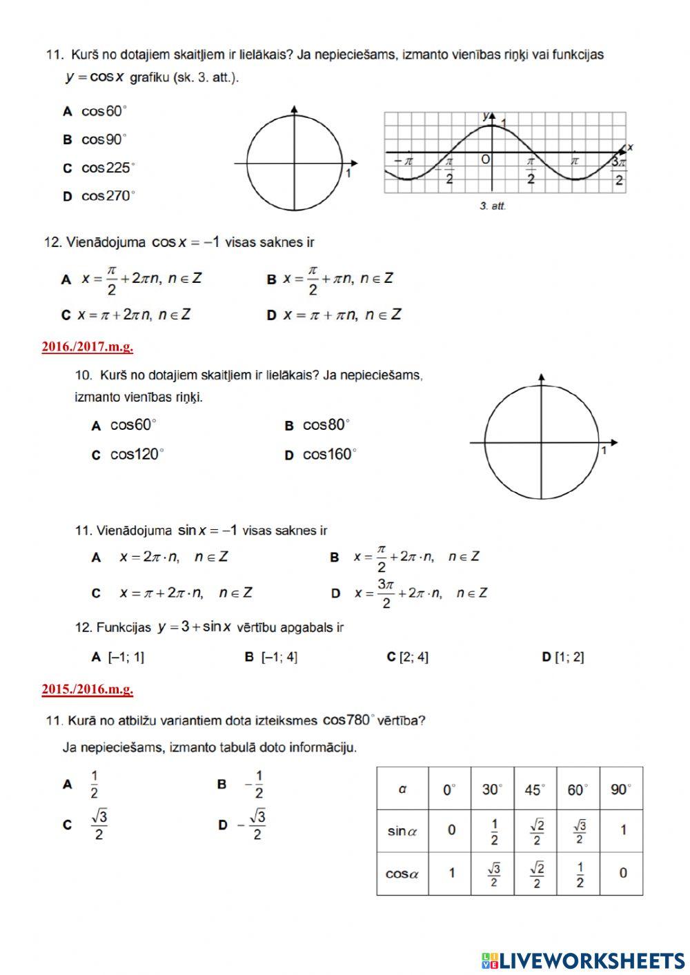 Trigonometrija eksāmena 1.daļā