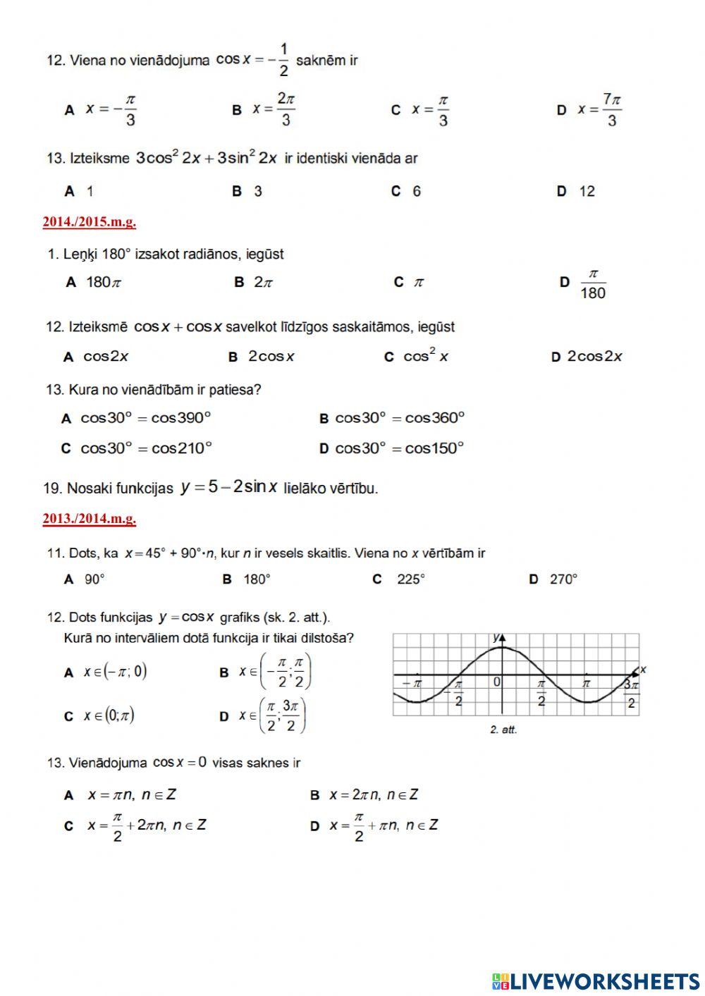 Trigonometrija eksāmena 1.daļā