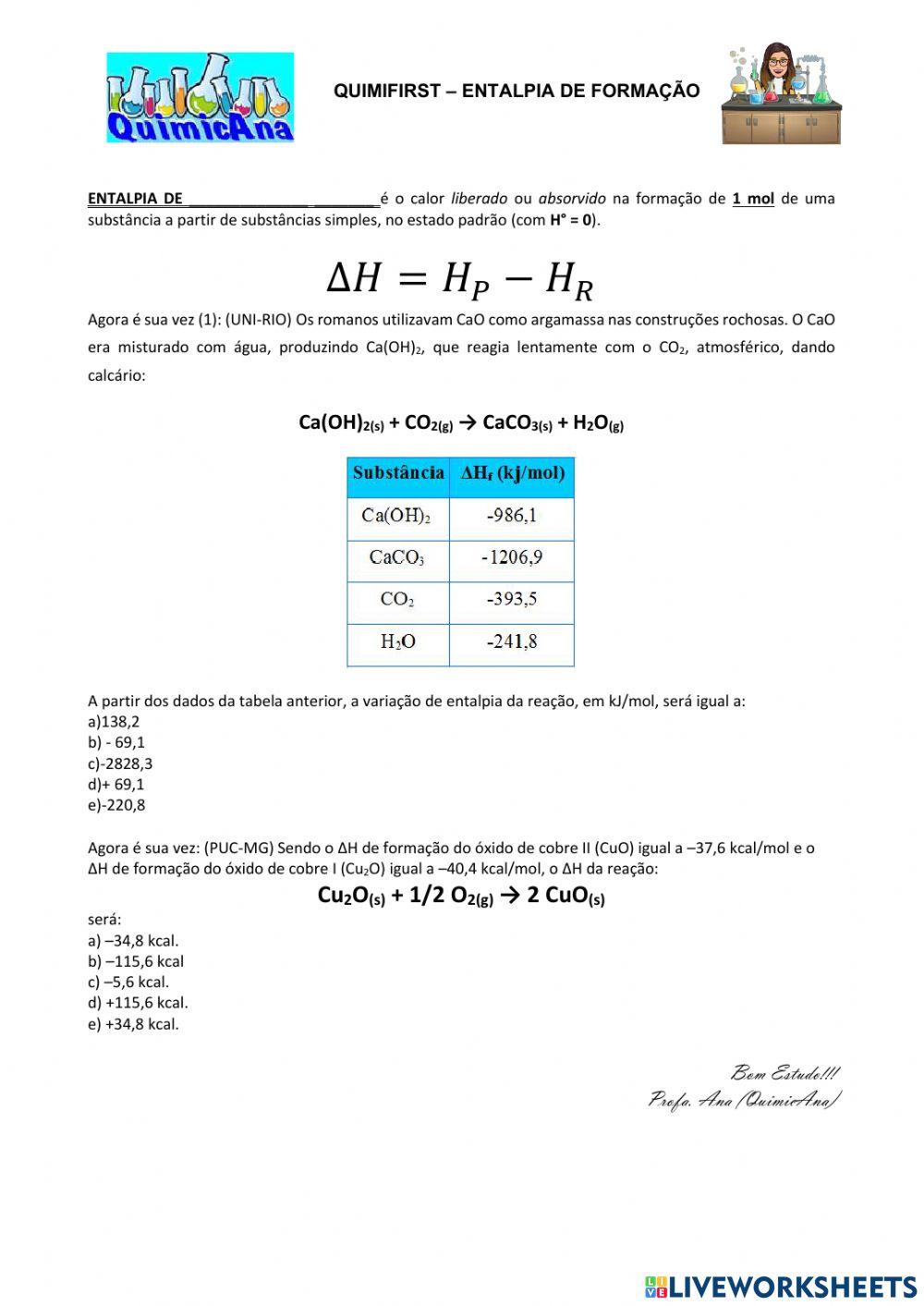 Quimfirst: Entalpia de Formação