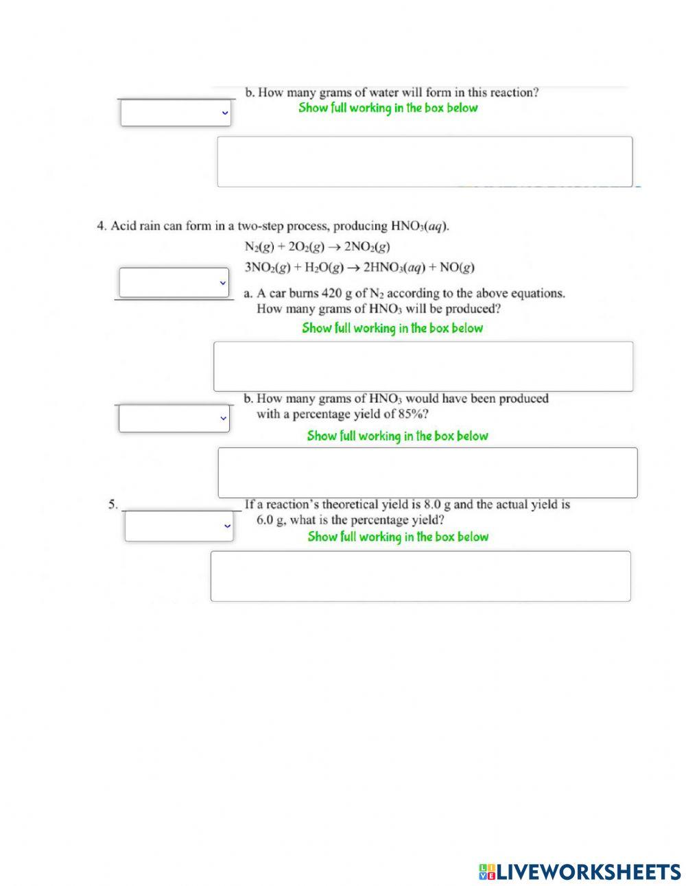 Stoichiometry Limiting Reagent Theoretical Yield and Percent Yield