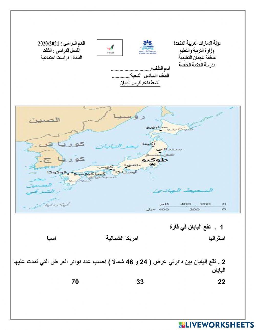 نشاط داعم عن درس  اليابان