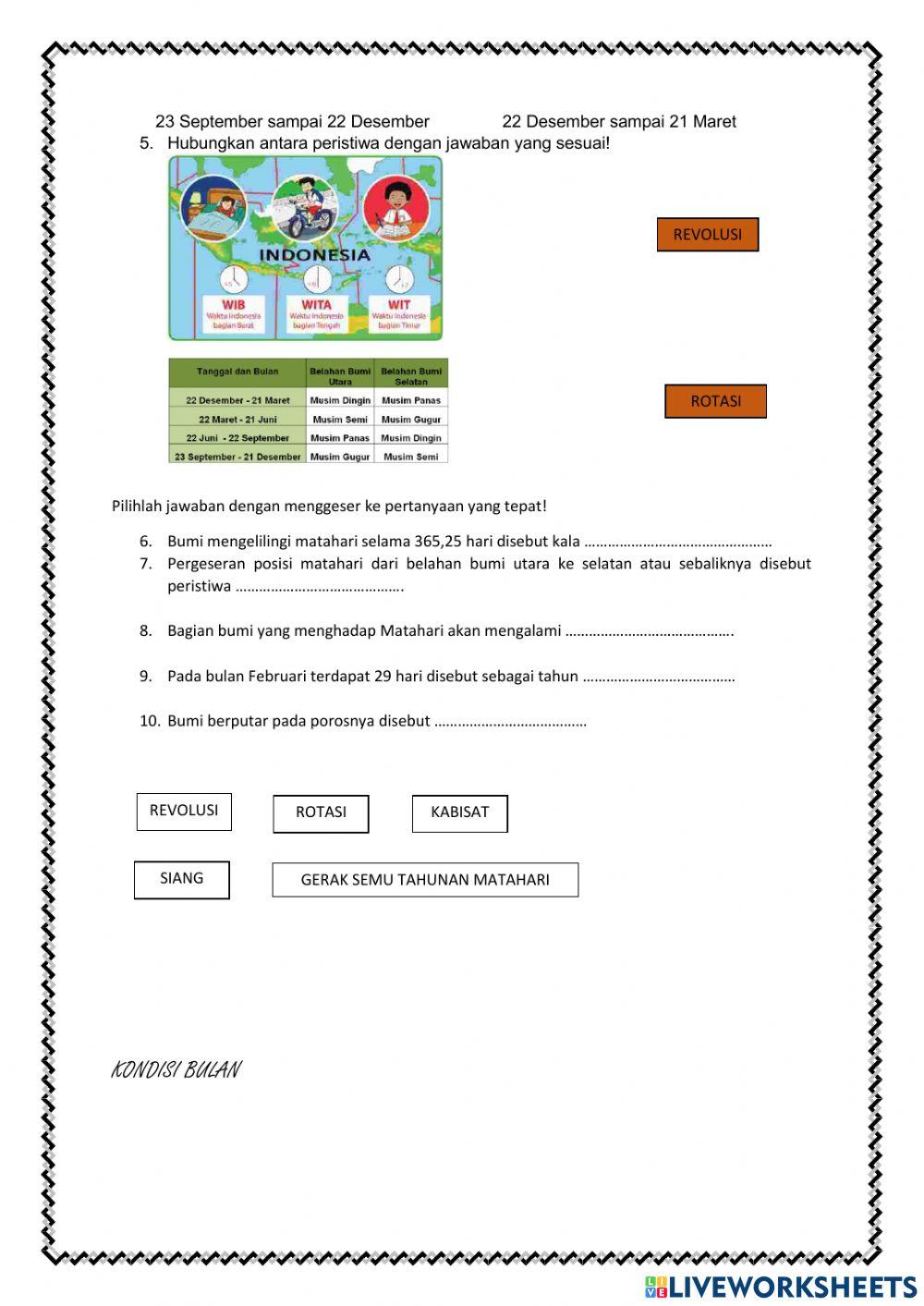 Kondisi bumi dan bulan