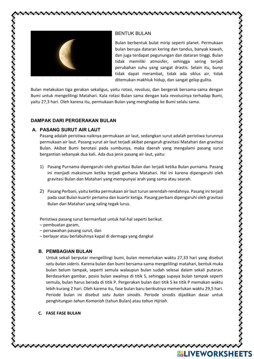 Kondisi bumi dan bulan