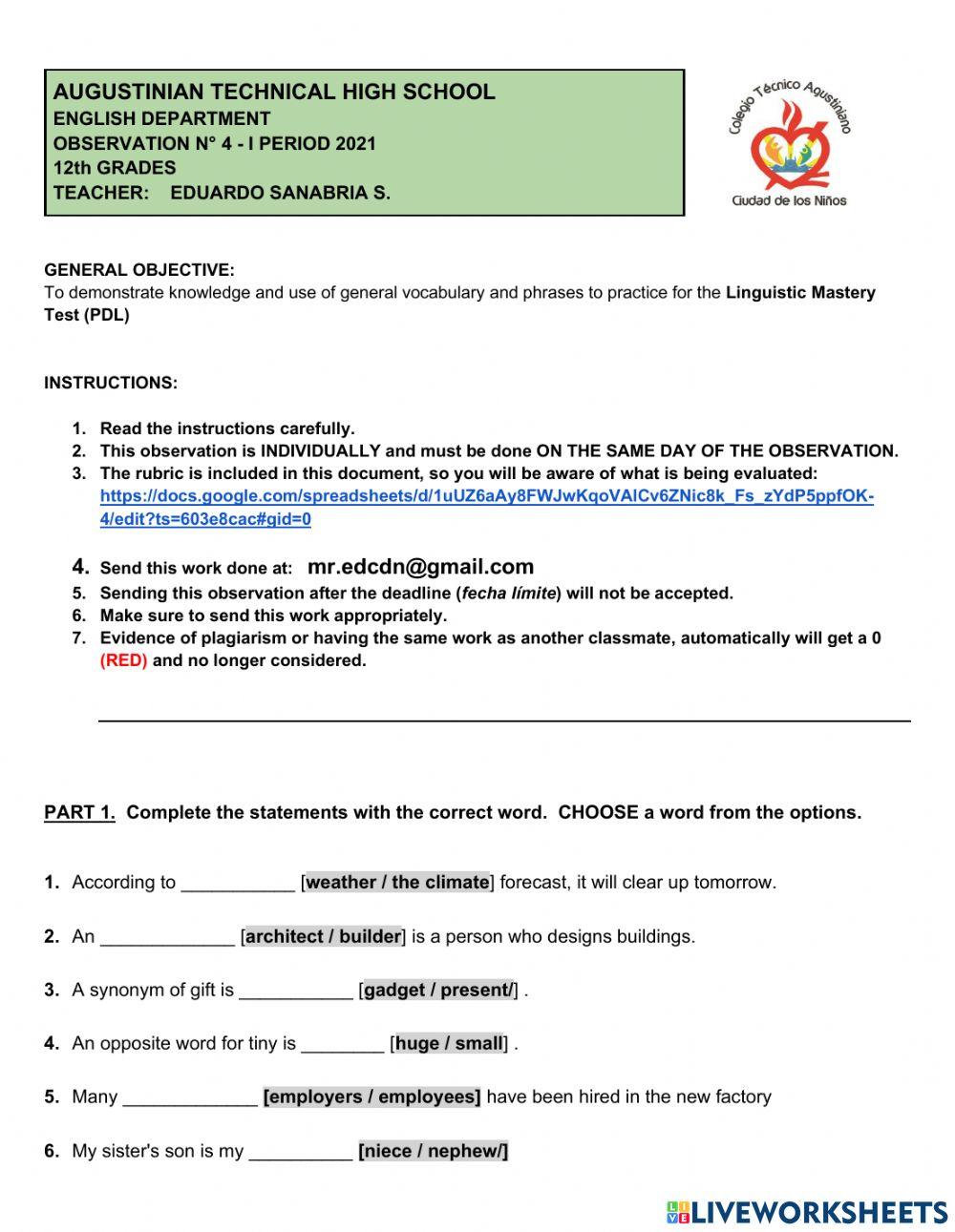 OBSERVATION 4. 12th GRADES - I SEMESTER 2021